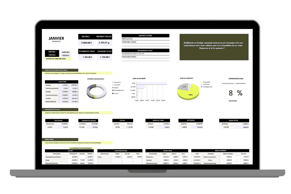 Budget planner annuel automatisé, c'est l'outil idéal pour suivre ses finances de l'année et avoir une vision d'ensemble sur l'argent gagné, dépensé, épargné, investi.